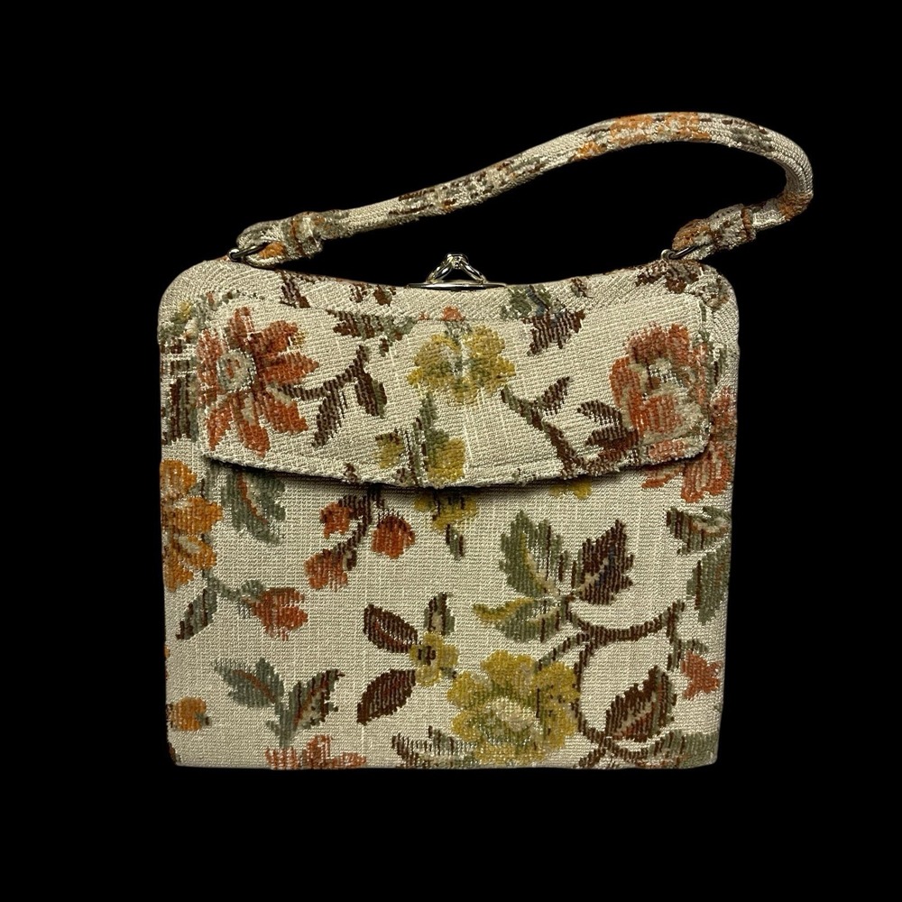 VTG Lewis Kiss Lock Tapestry Carpet Handbag Purse Grannycore 50s-60s Victorian